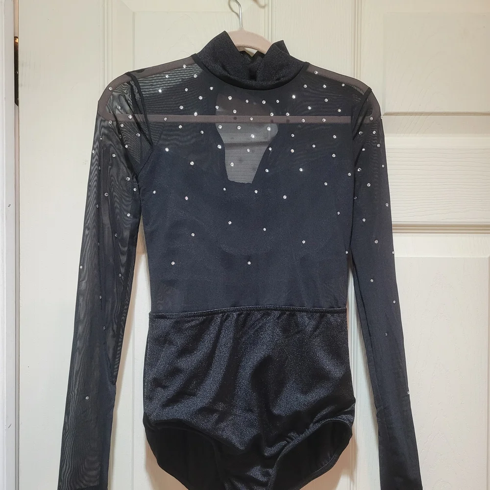Weissman Black Mesh Rhinestone Dance Leotard